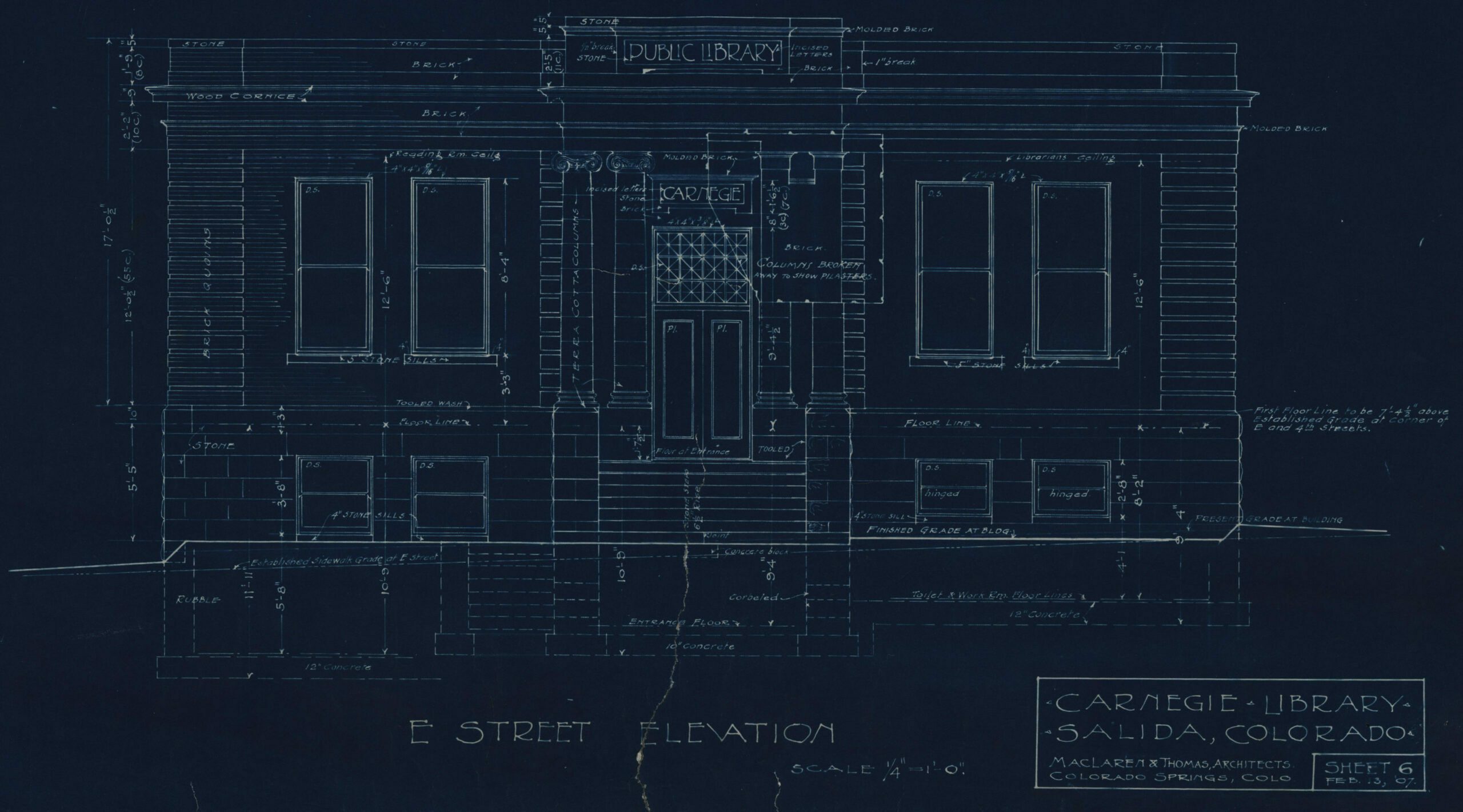 E Street Elevation blueprint of the Salida Library – Salida Library Collection