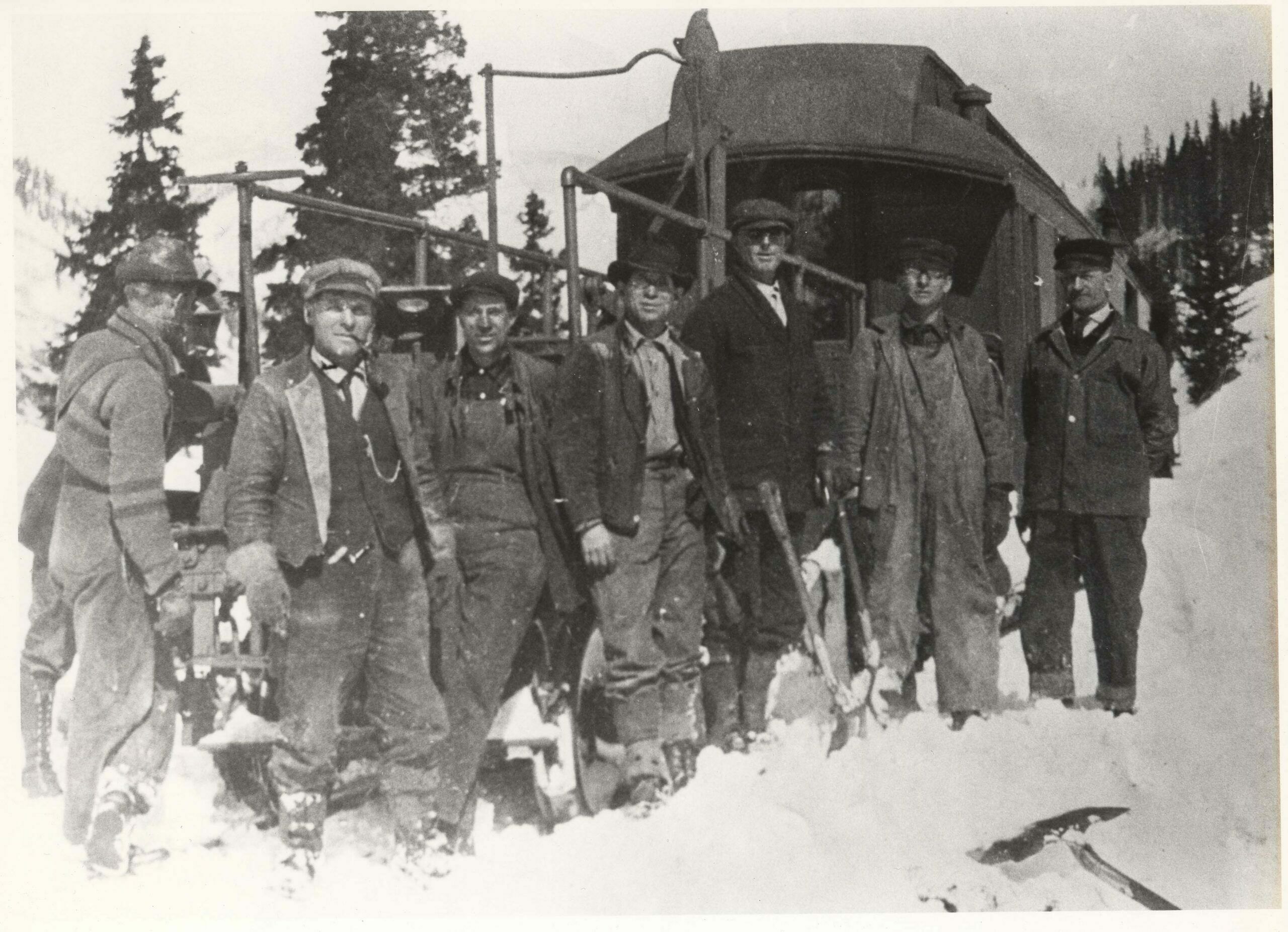 Sometimes the only way to keep trains running on the Colorado and Southern was for crews to laboriously hand shovel snow from the tracks. This crew attempts to free a train trapped by slides between Hancock and the Alpine Tunnel.  (1)