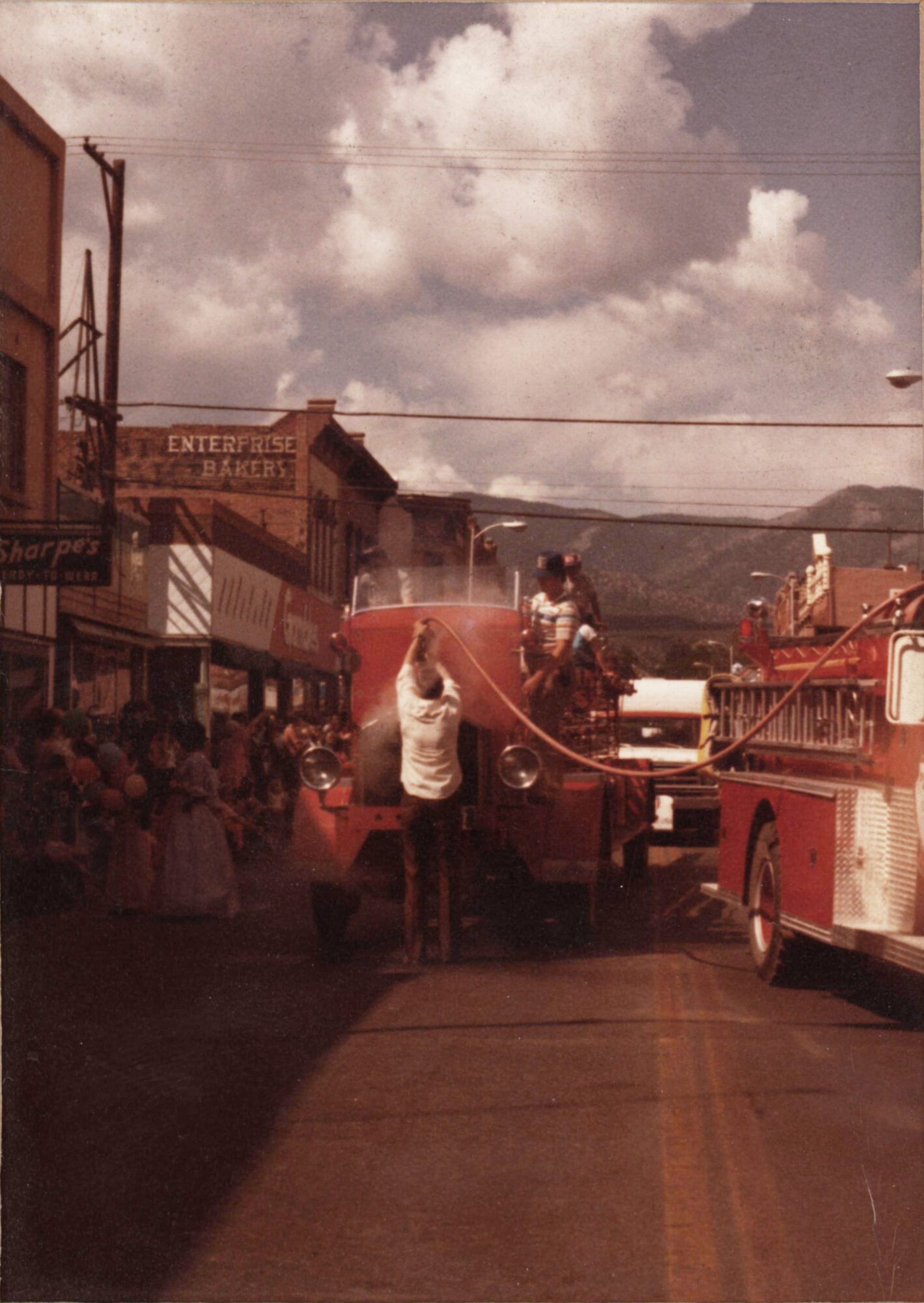 Putting Fire Truck fire out at Salida’s Centennial Parade July 1980