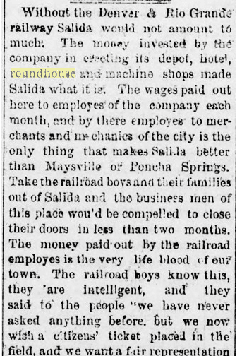 clipping from Salida Mail March 29, 1884